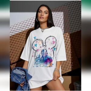 White Graphic T-Shirt with Castle Design